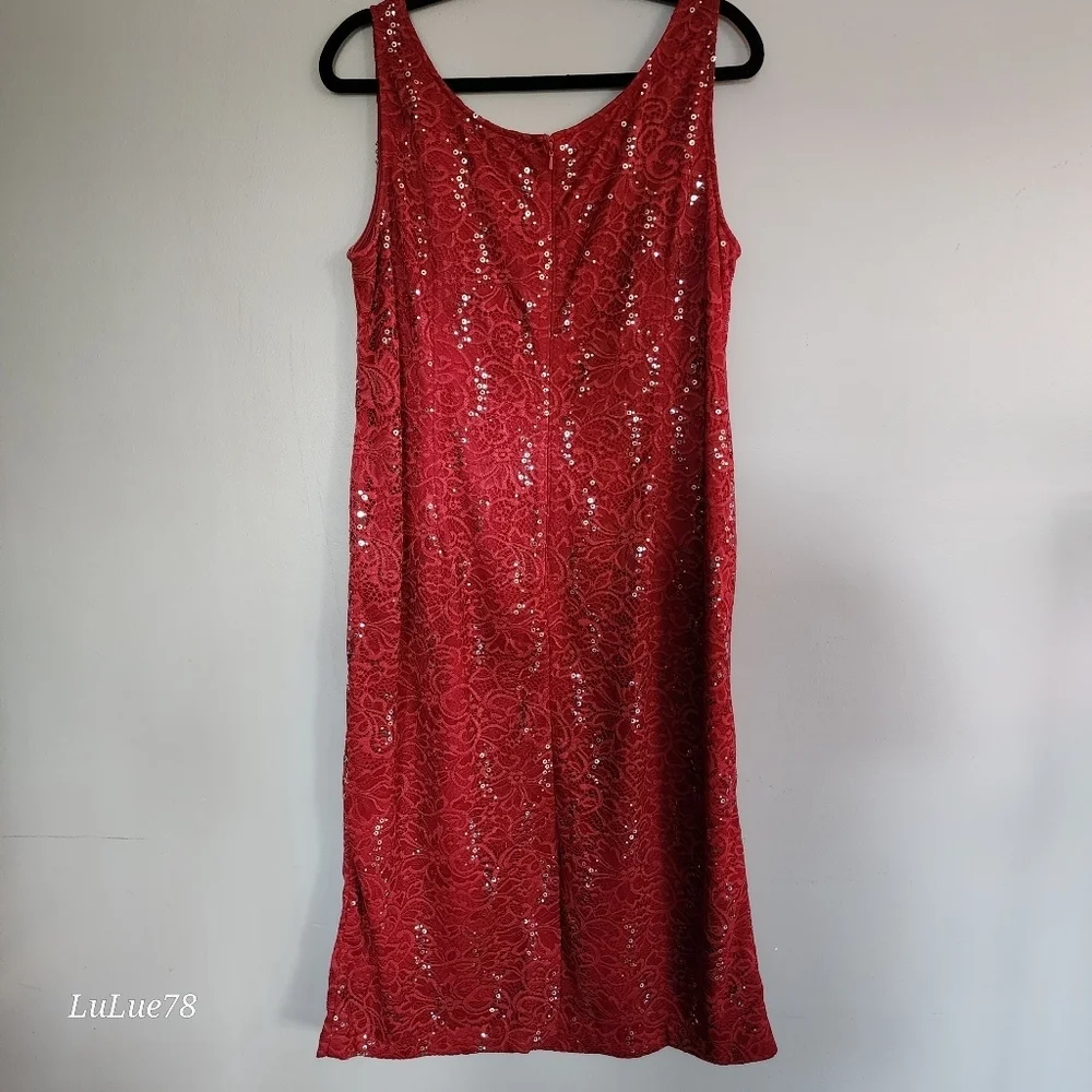 Roaman's Elegant Red Lace Sequin Women's Matching Duster & Dress Set 18W - Picture 10 of 15